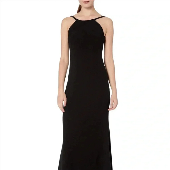 Calvin Klein Black Halter Neck Crepe Gown Size 6 - Picture 2 of 10
